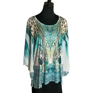 Cover Charge Top in Silky Fabric with Gauzy Sleeves Women's Size XL